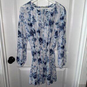 Allison & Kelly Blue Tye Dye Tie Long Sleeve Dress - Size Women's Large